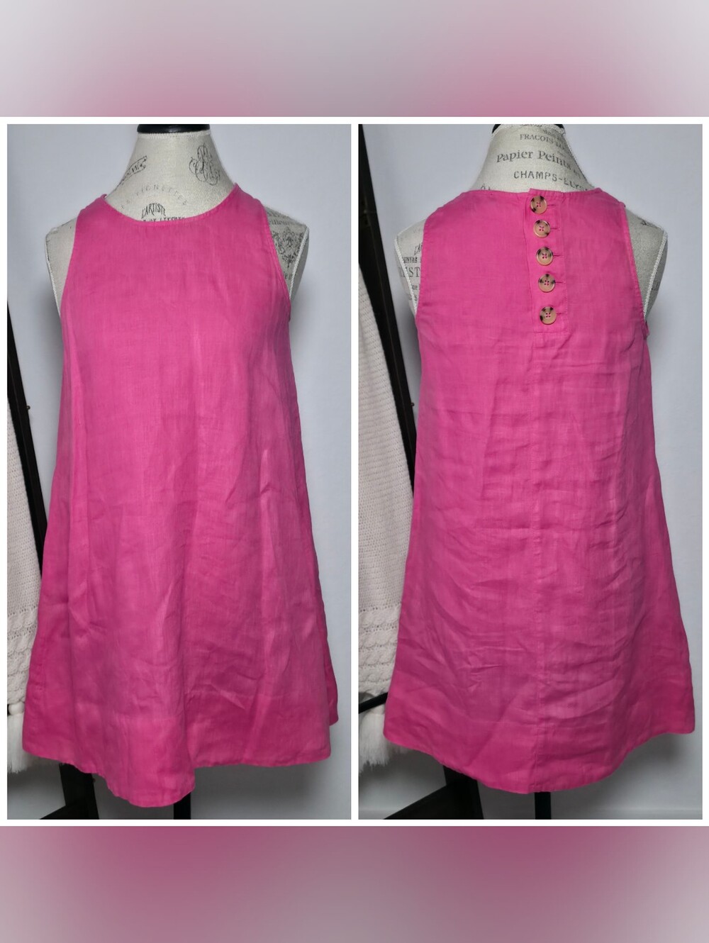 J.Crew Button-back 100% Linen Shift Dress Pink Mini Sleeveless Round Neck Small